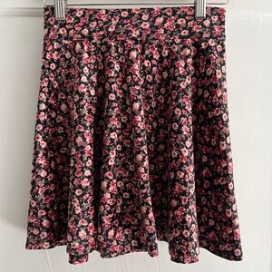 Hollister Velvet Floral Pink and Black Skater Skirt